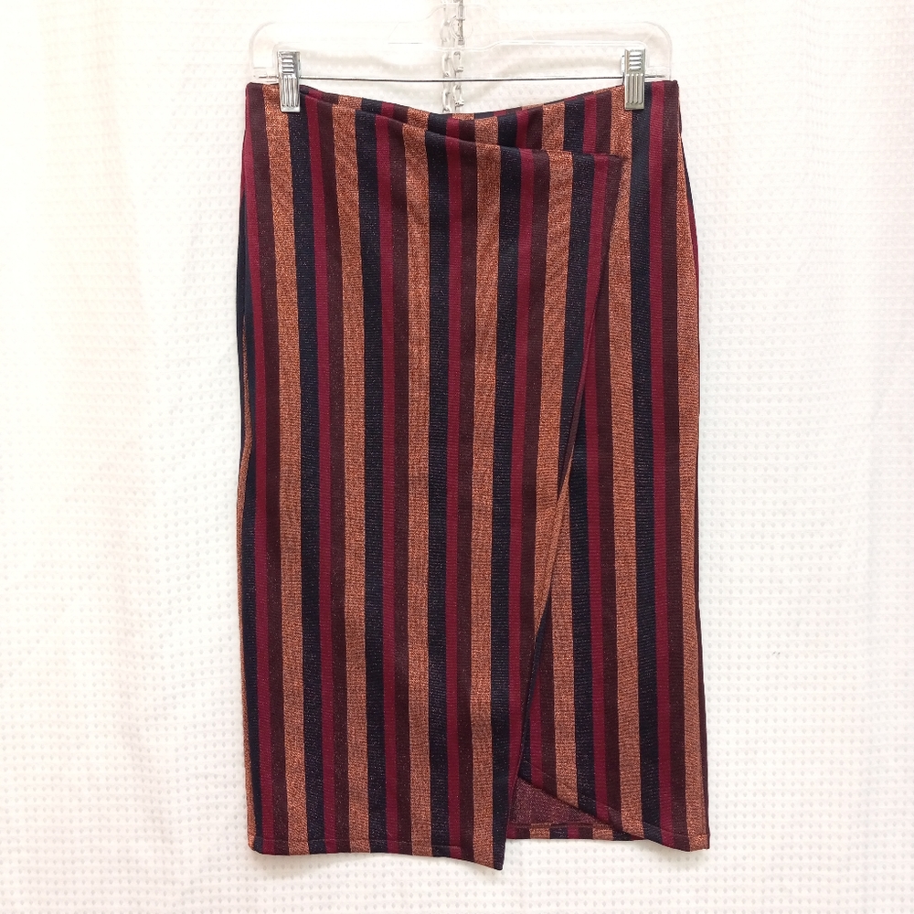 Sz Medium ZARA TRAFALUC Multicolor Striped Stretch Wrap Knee Length Pencil Skirt